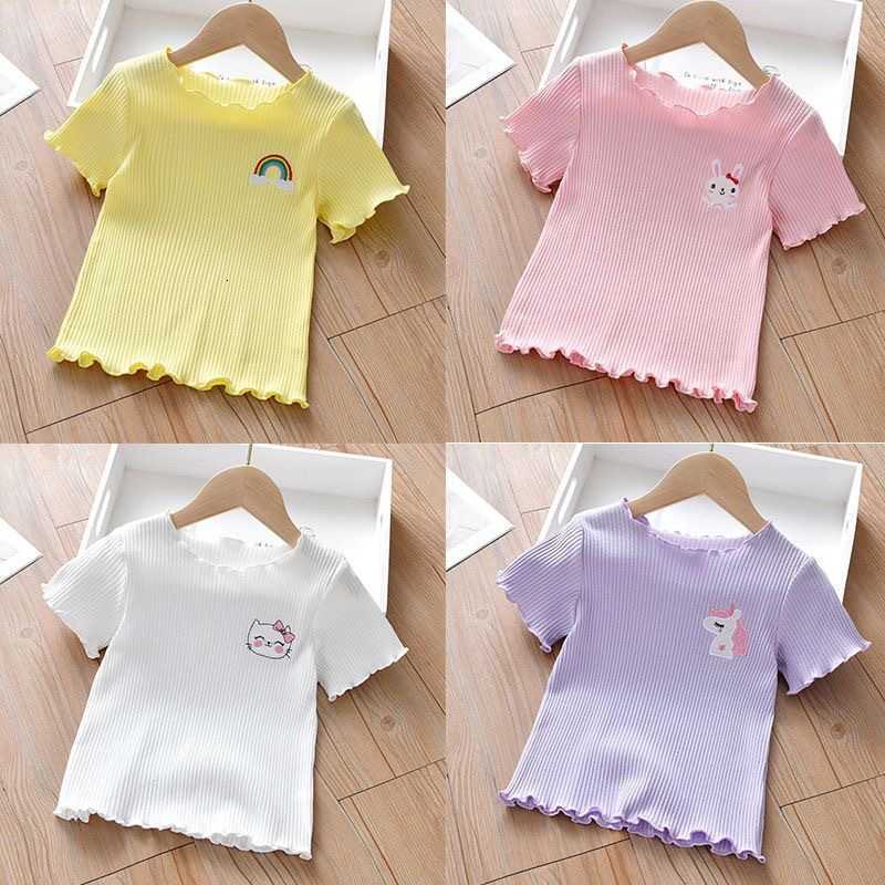 Women's Knits & Tees Ice silk new sweet children's short-sleeve t-shirt summer outfit with ruffled edges cute and stylish top for little gir