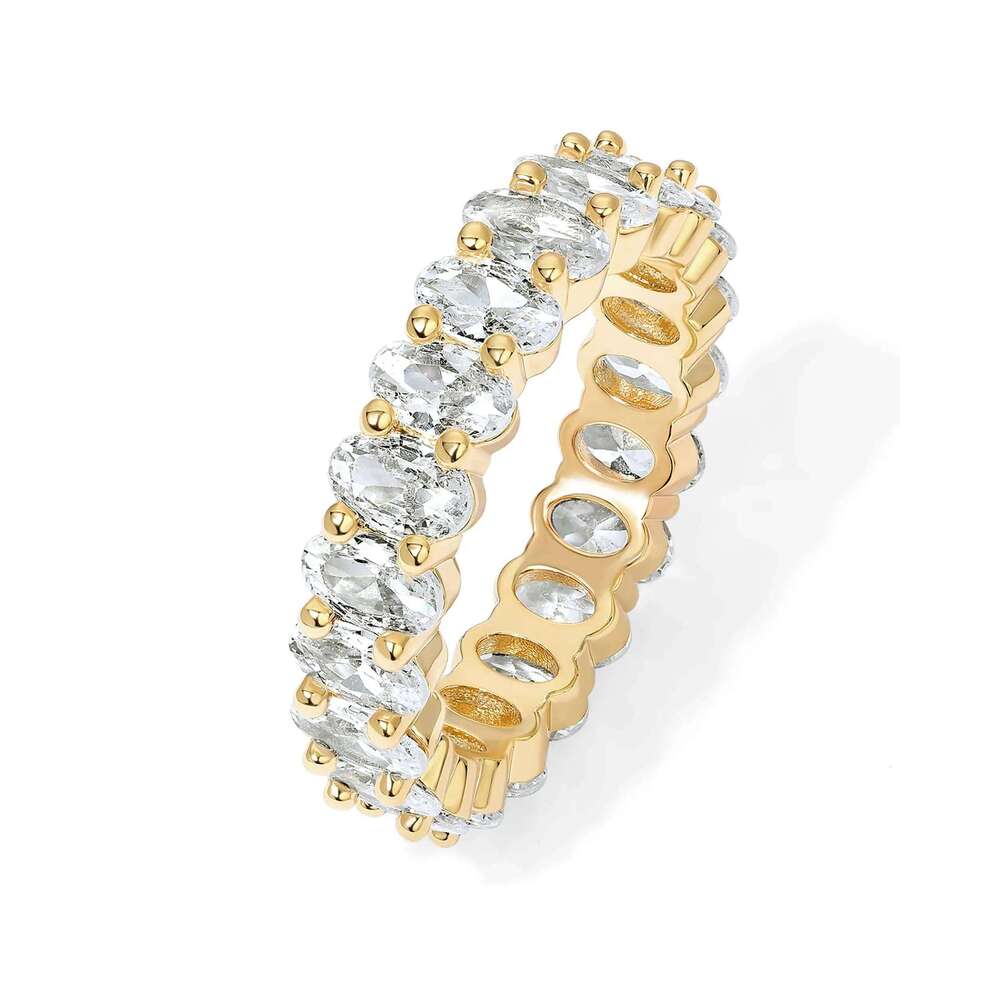 Shevalues 14K Gold Plated Oval Cubic Zirconia Eternity Ring Stackable Rings for Women Gift Popular Jewelry H260312