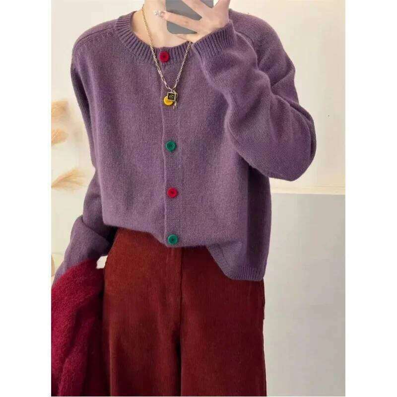 Japanese Sweet and Fresh Round Neck Colorful Button Knitwear Coat Academy Style Western Versatile Sweater Women's Cardigans Z260314
