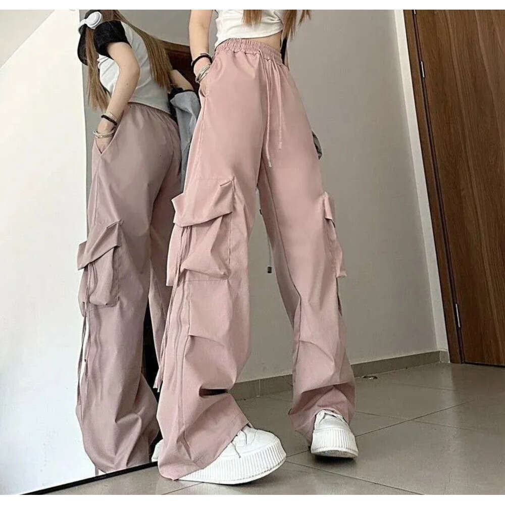 Retro Vintage High Street Baggy Pants Fashion Women Oversized Drawstring Pocket Pant Casual Streetwear Loose Jogger Trousers Z260314