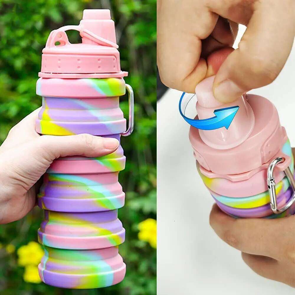 Leeseph Silicone Collapsible Water Bottles, Portable Foldable Sports Cups with Carabiner, Leak Proof for Outdoor Travel 500ml Z260314