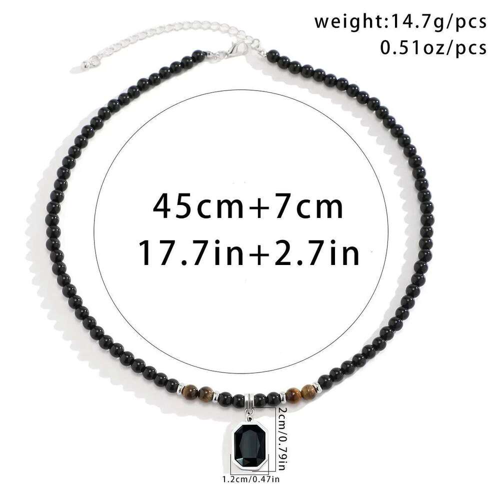 Natural Black Tiger Stone Colorful Beaded Pendant for Men's Trend Hip Hop Niche Collarbone Chain Necklace Paty Jewelry H260312