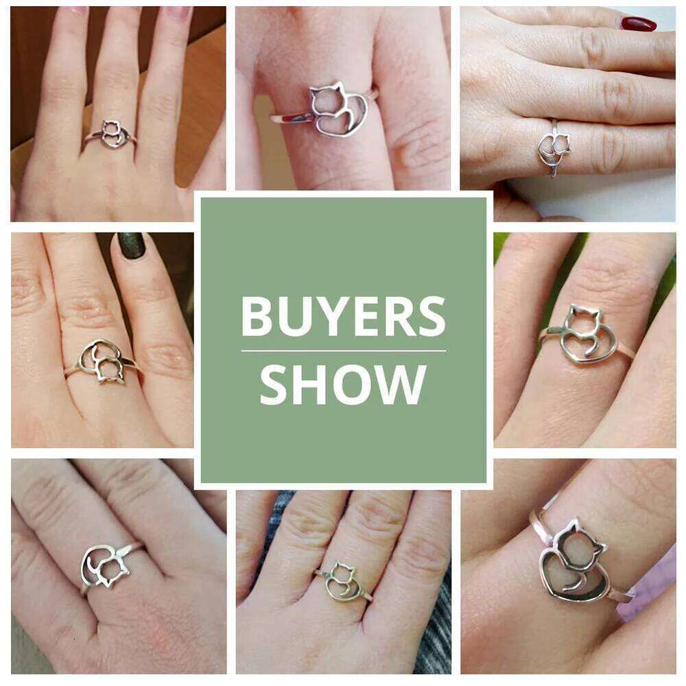 BAMOER Authentic 925 Cute Little Cat & Heart Finger Ring for Women Sterling Silver Jewelry Gift SCR104 H260312
