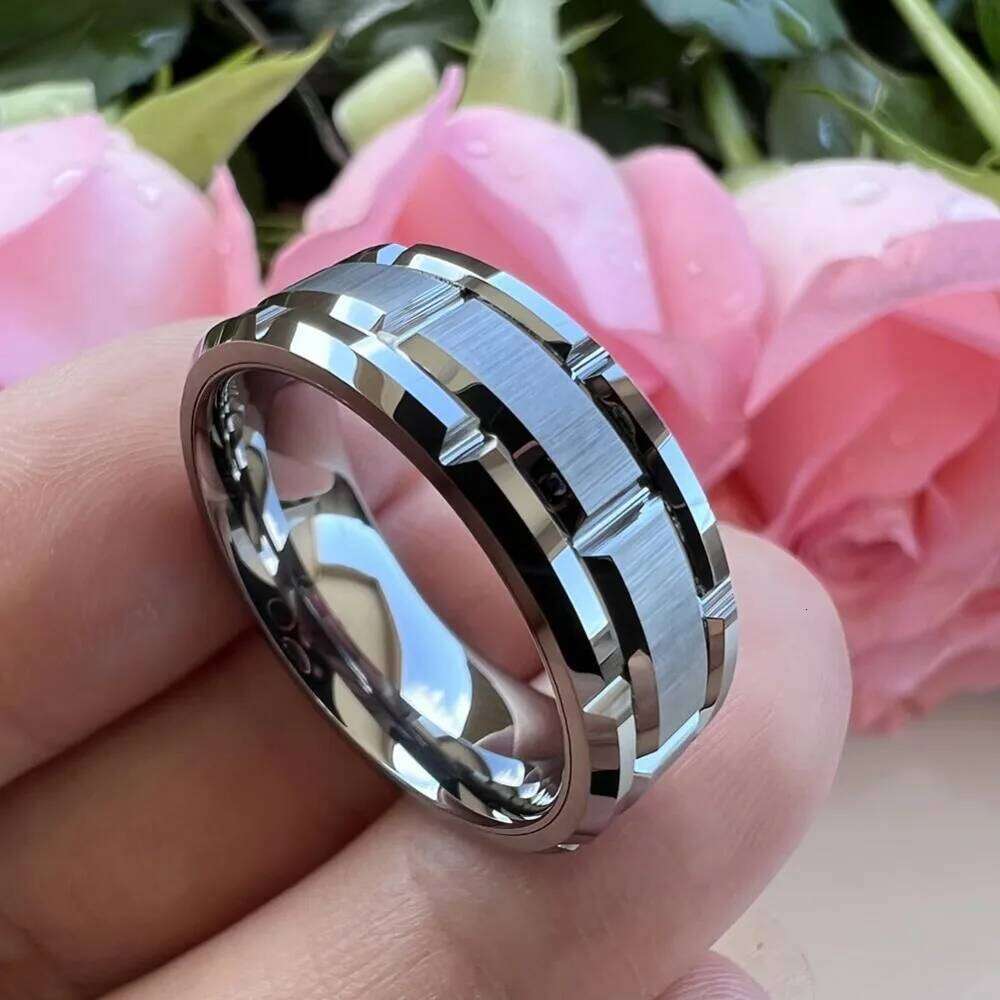 8MM Simple Silver Color Matte Men's Groove Stainless Rings Women Wedding Band Party Jewelry Steel Ring Dropship H260312