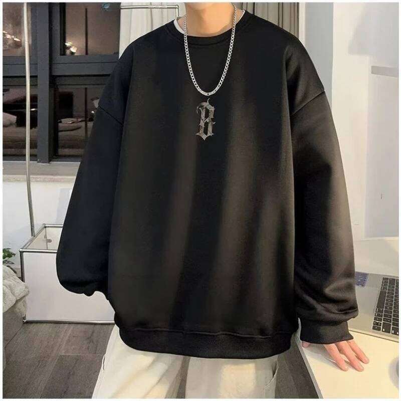 M-8XL Autumn Men Pullover Hoodie Oversized Sweatshirt Korean Fashion Loose Letter Print Long Sleeve Plus Velvet Couple Clothes Z260314