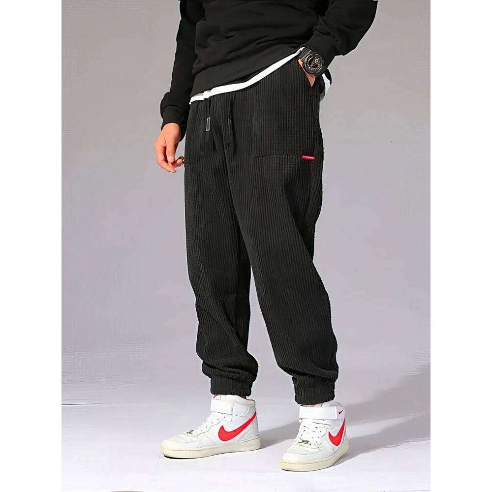 Autumn Winter Warm Motorcycle Jogger Corduroy Men Tech Fleece Sweatpants Casual Harem Pants Male Sport Thermal Trousers Z260315