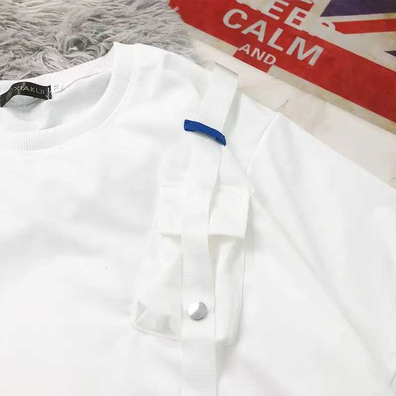 Japanese Function Summer Short-sleeved T-shirt Workwear Men Loose Casual Trend Fashion Drop Shoulder Personality Pockets Tops D260313