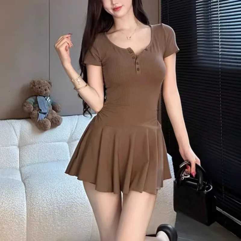 Short Sleeve Mini Dresses Women Summer Spicy Girls Slimming Pleated Single Breasted Trendy Fashion Ulzzang Casual Daily FemaleT260316