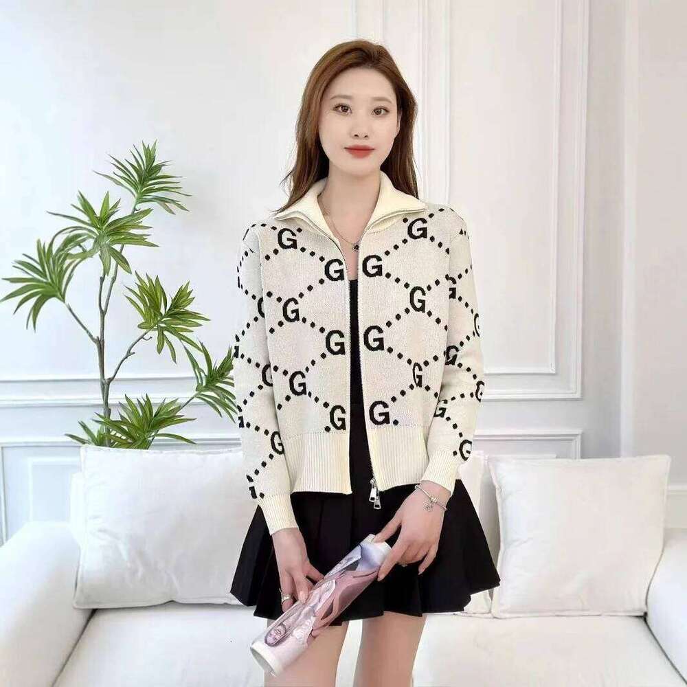High End Chic Design Zipper Jacket Women Jacquard Long Sleeve Knitted Sweater Coat Female Fashion Short Cardigans Z260313
