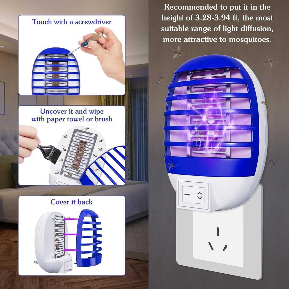 Plug in Bug Zapper Indoor Flying Insect TrapElectronic Mosquito Zapper Gnat Traps with LED Light for BedroomKitchenOffice H260313