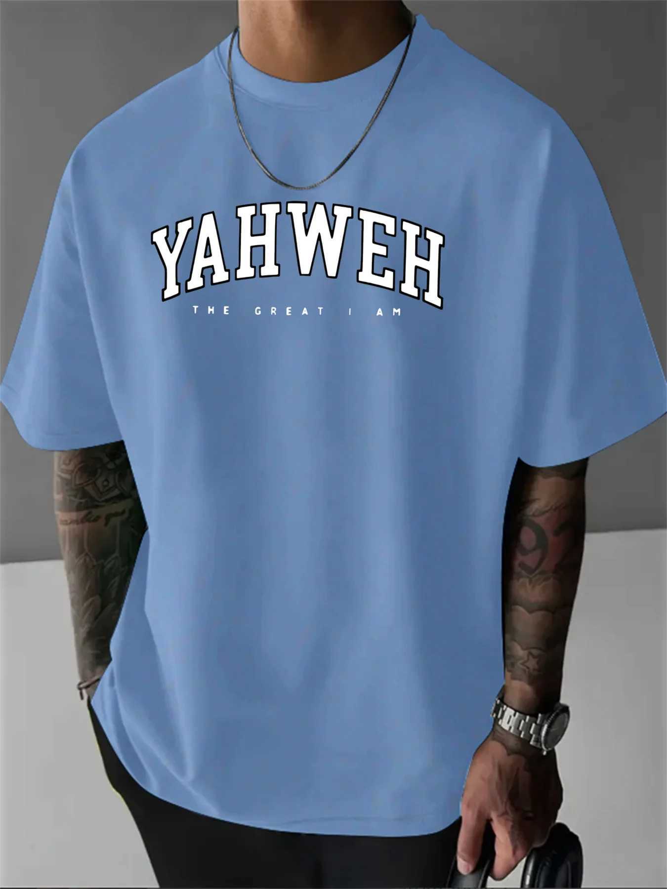 Mens summer 100 pure cotton YAHWEH Letter print fashionable casual sports loose round neck short sleeved T-shirt D260313