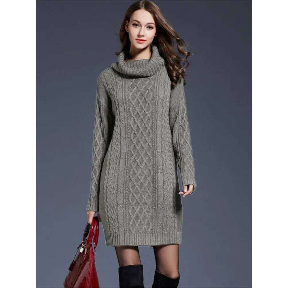 Autumn Winter Knitted Dresses Women Solid Color Long Sleeve Turtleneck Short Dress Temperament Elegant Lady Commuting Vestidos Z260314
