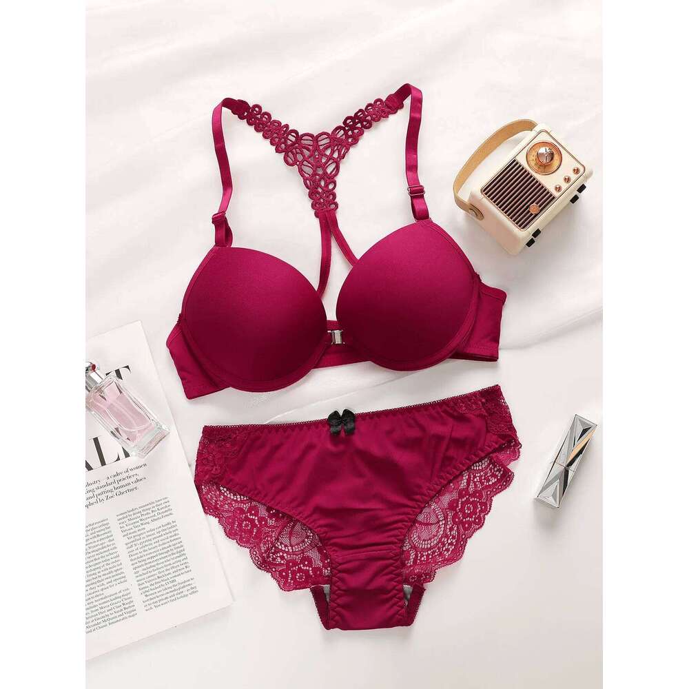 Ladies' black red blue with steel rims front buckle beautiful back pull up bra underwear set A2128