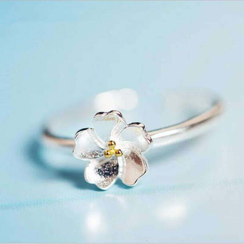 New Exquisite Fashion Popular Korean 925 Sterling Silver Jewelry Aesthetic Small Fresh Cherry Flowers Opening Rings R003 H260312