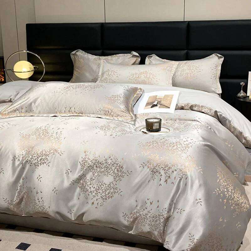 Fashion Silk-Cotton Jacquard Bedding Sets Solid Pure Cotton Nude Sleeping Soft Bedclothes Single Double Size Bed Sheet Set H260312 - view 3
