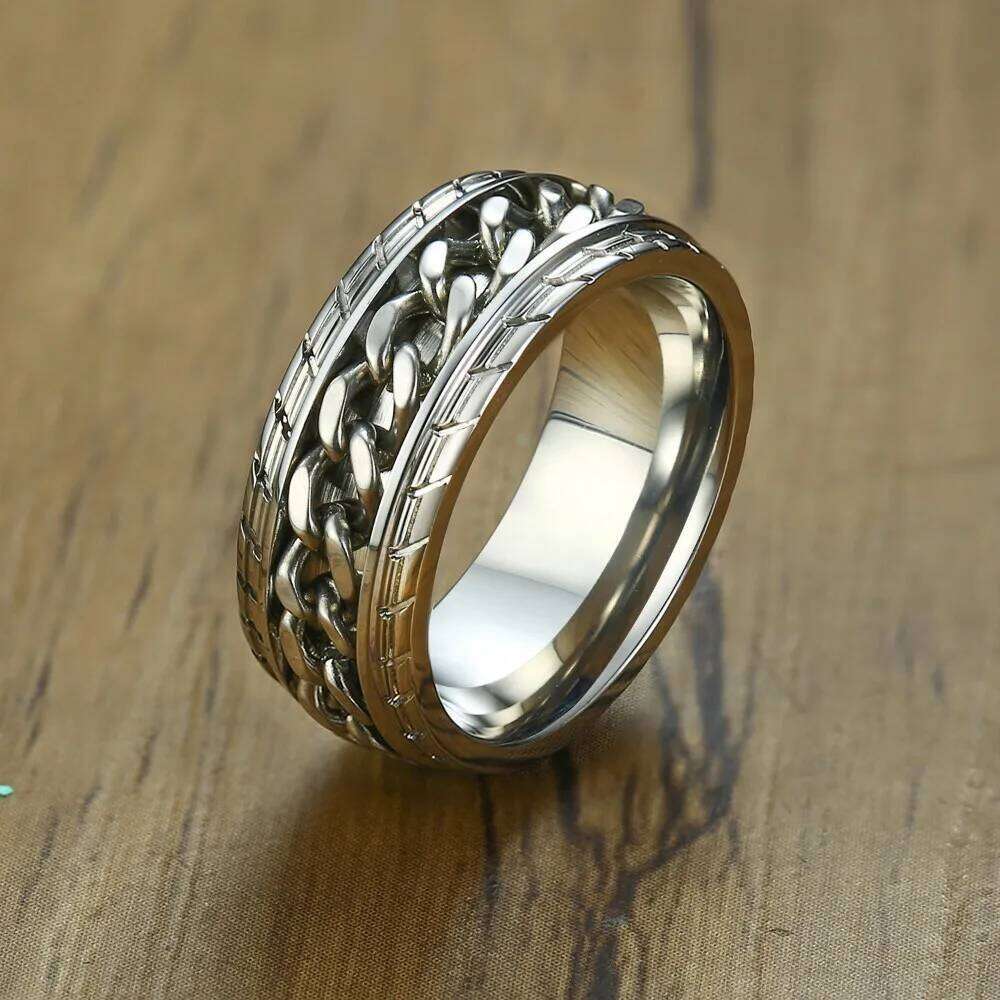 Meditation Men Spinner Spinning Ring in Stainless Steel Curb Chain Worry Anxiety Rings H260312