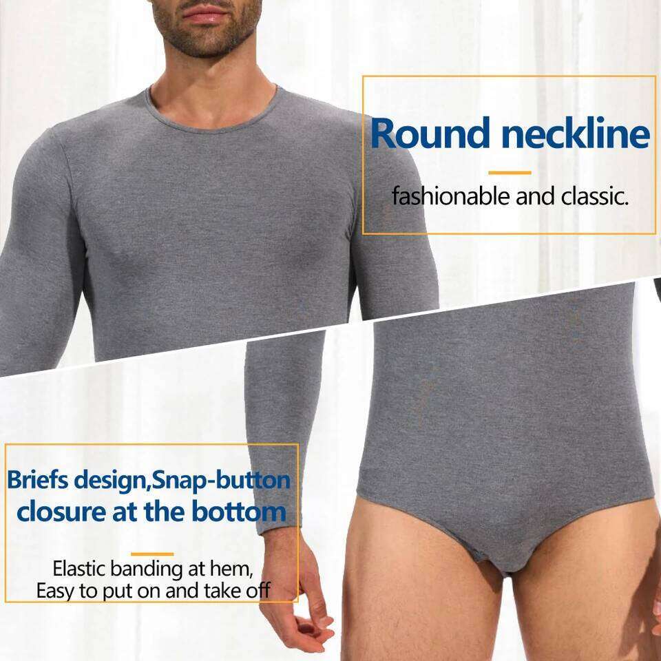 Men's Long Sleeve Shaping Bodysuit Briefs Full Body Control Underwear Fashion Round Neck Home Clothes Pajamas Waist 26Y0313