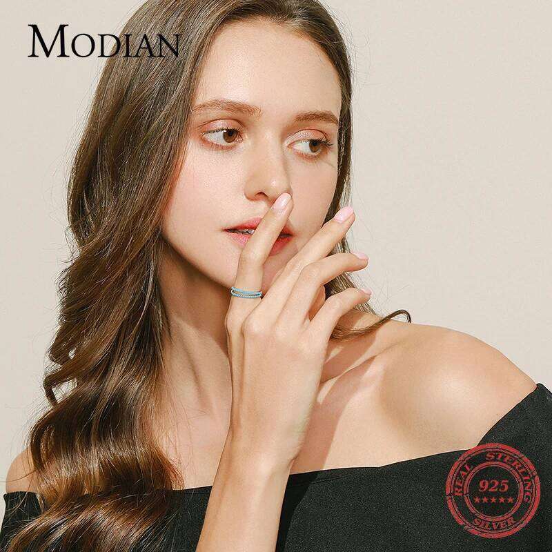Modian 925 Sterling Silver Classic Exquisite Circle Turquoise Charm Stackable Finger Ring For Women Trendy Fine Jewelry H260312