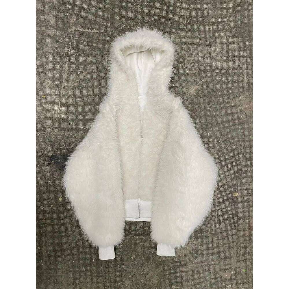 Autumn Winter Oversized Thickened Warm Black Reversible Faux Fur Parka Coat women with Hood Zipper Fluffy Sweatshirt 2025 Z260313