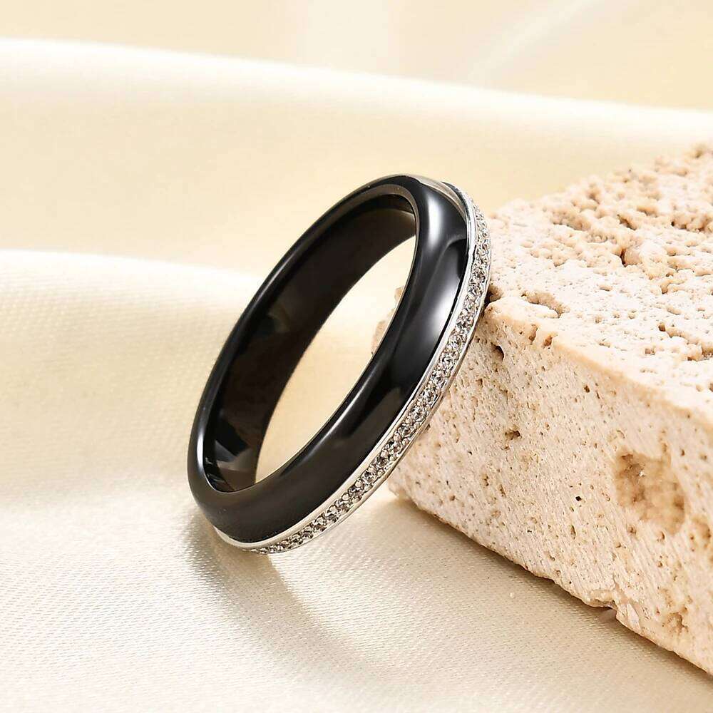Classic Titanium Stainless Steel White/Black/Gold Ceramics Ring Jewelry Couple Micro inlaid Zircon Wedding Rings For Women H260312