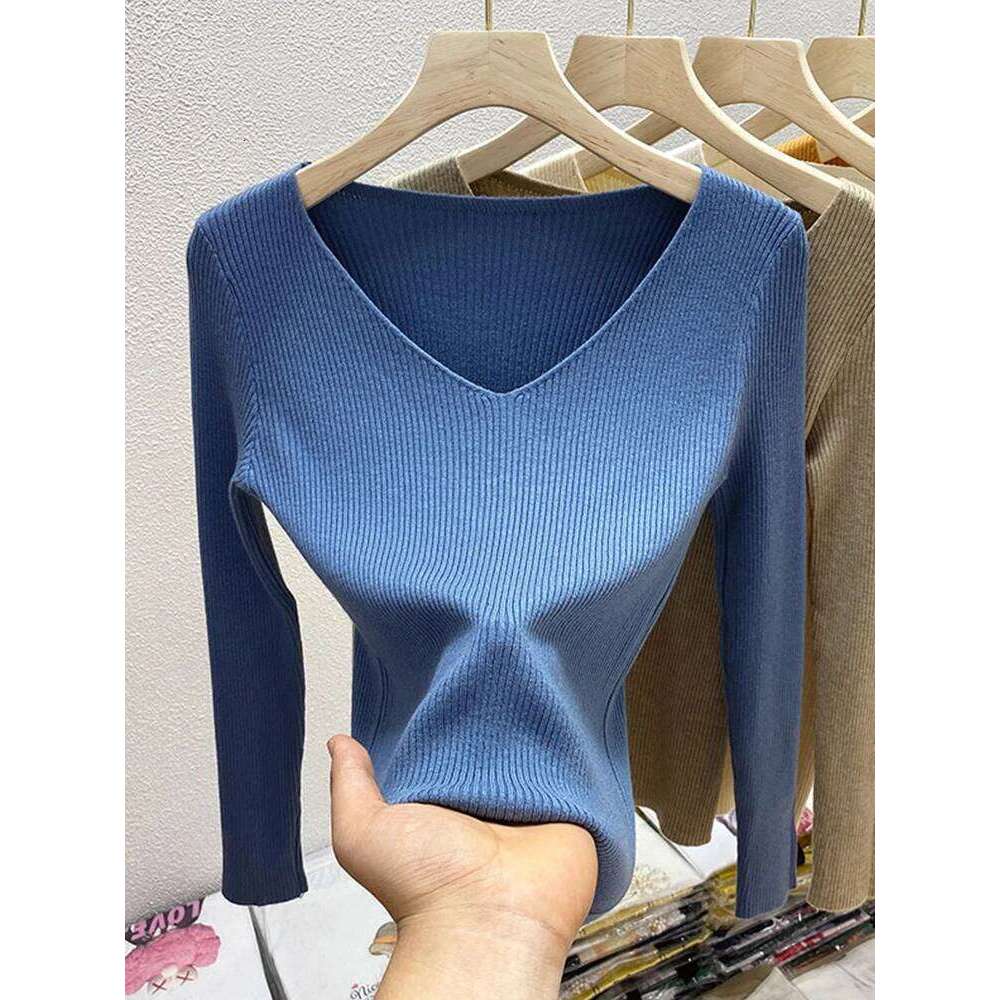 2026 Casual Long Sleeve Knitted V Neck Pullover Autumn Winter Women Sweaters Femme Basic Solid Jersey Tops Fashion Clothes Z260313