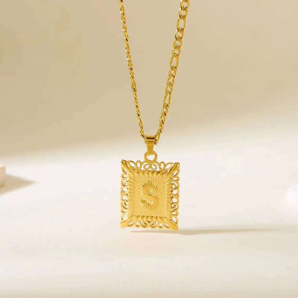 Stainless Steel Initial Letter For Women Men 2025 New Stylish Square Pendant Necklace Birthday Party Jewelry Gifts H260312