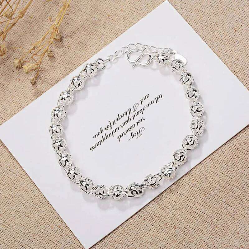 New Pretty lovely Hollow ball Chain 925 Sterling Silver Bracelet for Women Fashion Wedding Party Holiday gift fine Jewelry Z260313