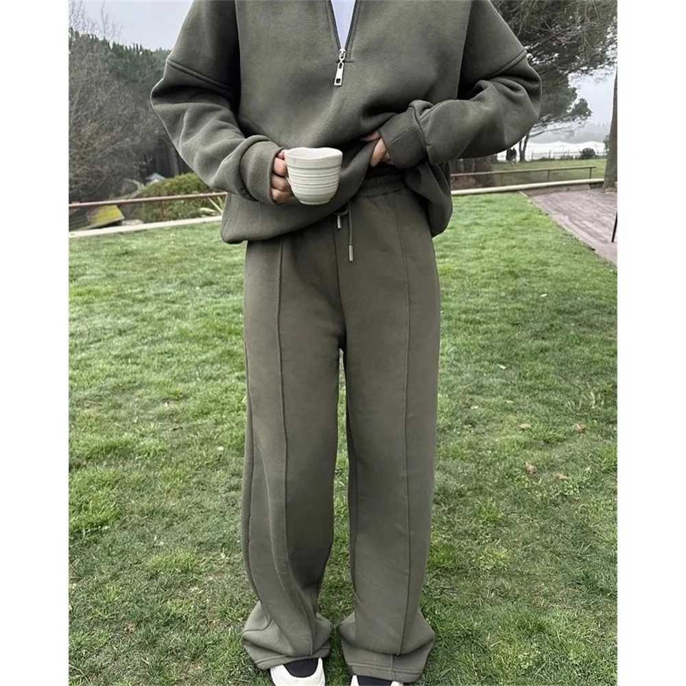 Street Style Womens Henley Neck Sweatsuit Set Half Zip Pullover Hoodie Fall Winter Lounge Casual Outfit M260313