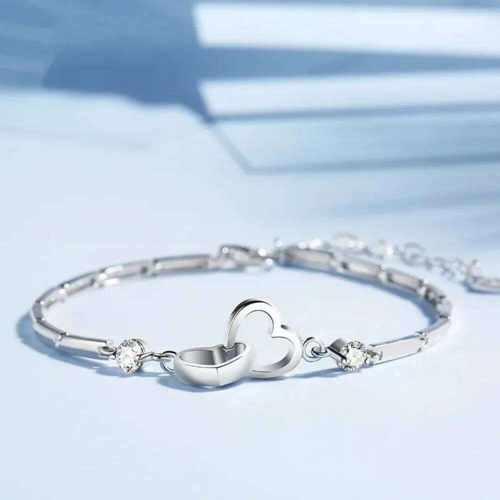 New Charms 925 Sterling Silver Bracelets Bangles for Women Valentine's Days Gift Cubic Zircon Double Heart Bracelet Jewelry Z260313