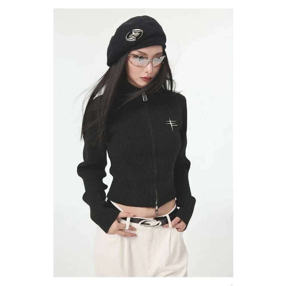 Deeptown Y2K Gyaru Grey Zipper Cardigan Women Vintage Black Crop Knit Sweater Female Harajuku Hippie Slim Jerseys Tops Jackets Z260313