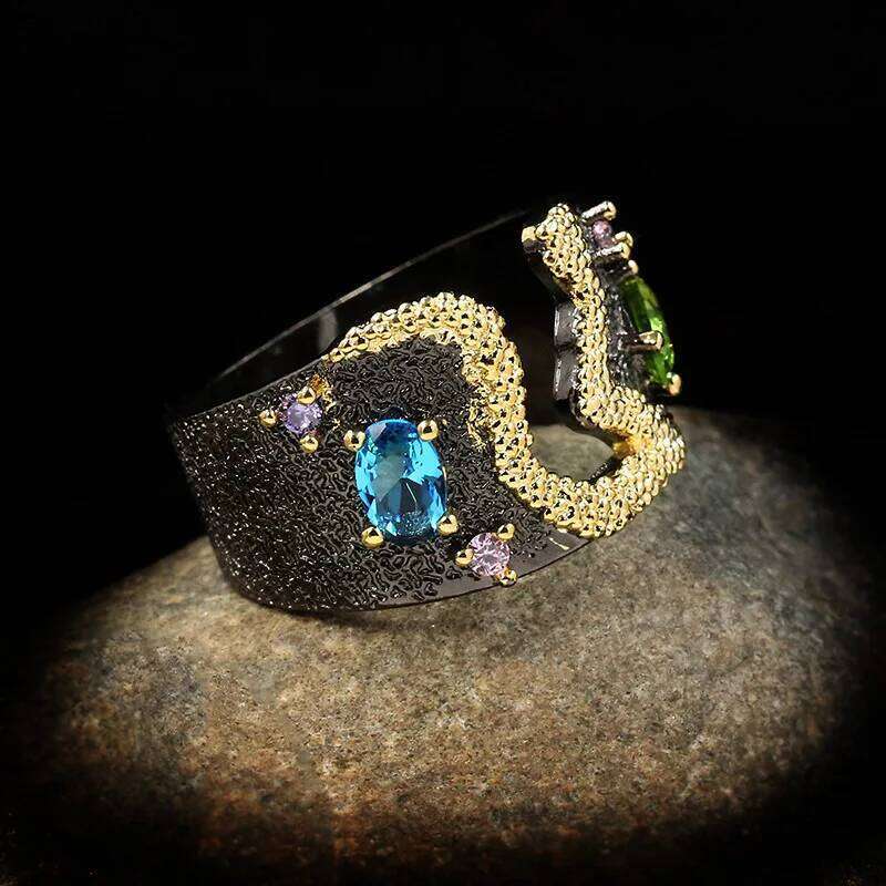 Italian Handmade Abstract Modeling French Retro Romantic Style 925 Silver Colorful Inlaid Zircon High-End Jewelry Gift H260312