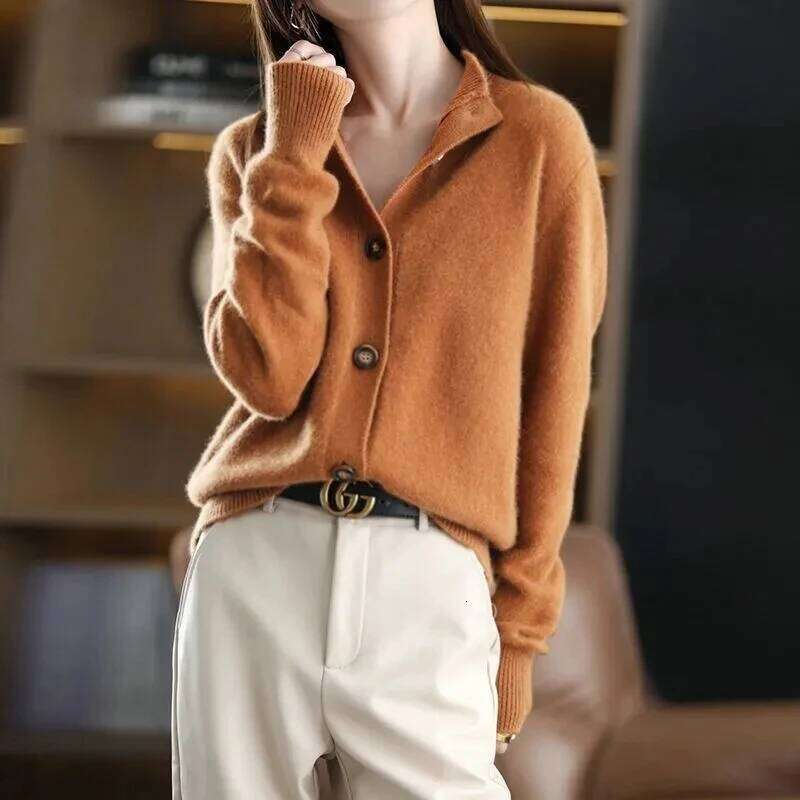 New Autumn Winter Stand collar Knitted Cardigan Loose Short Jacket Women's Outerwear Korean version long sleeved Sweater Coat Z260314