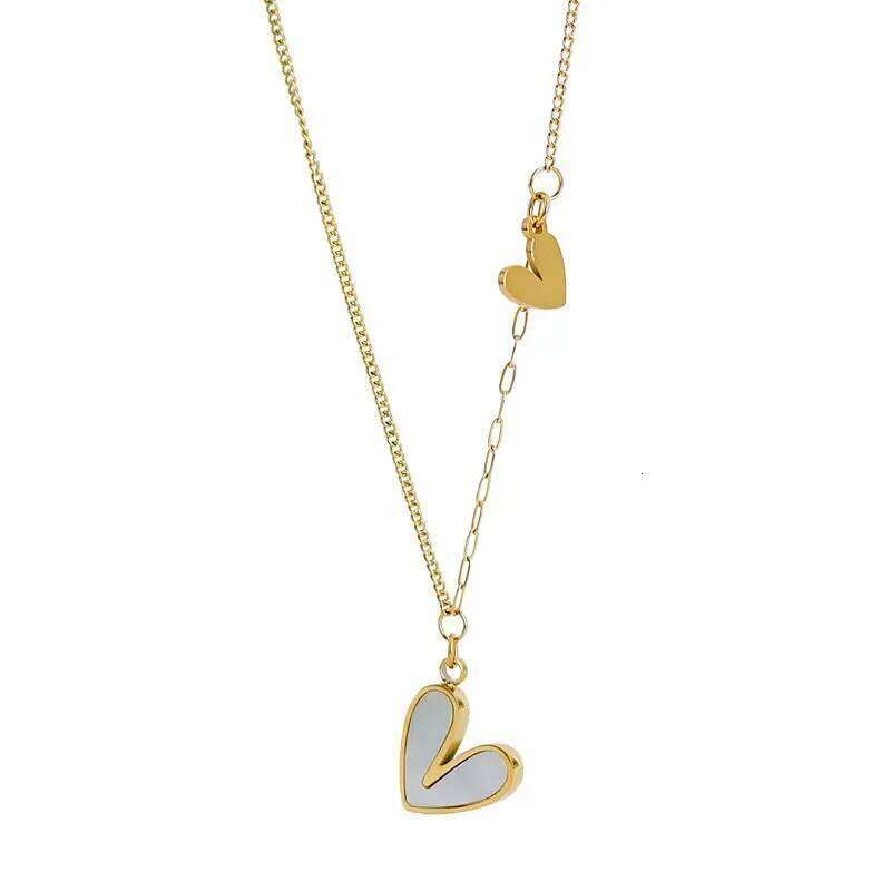 ANENJERY L316 Stainless Steel White Shell Heart Pendant Necklace for Women Dainty Simple Tender Clavicle Chain Jewelry Gift H260312