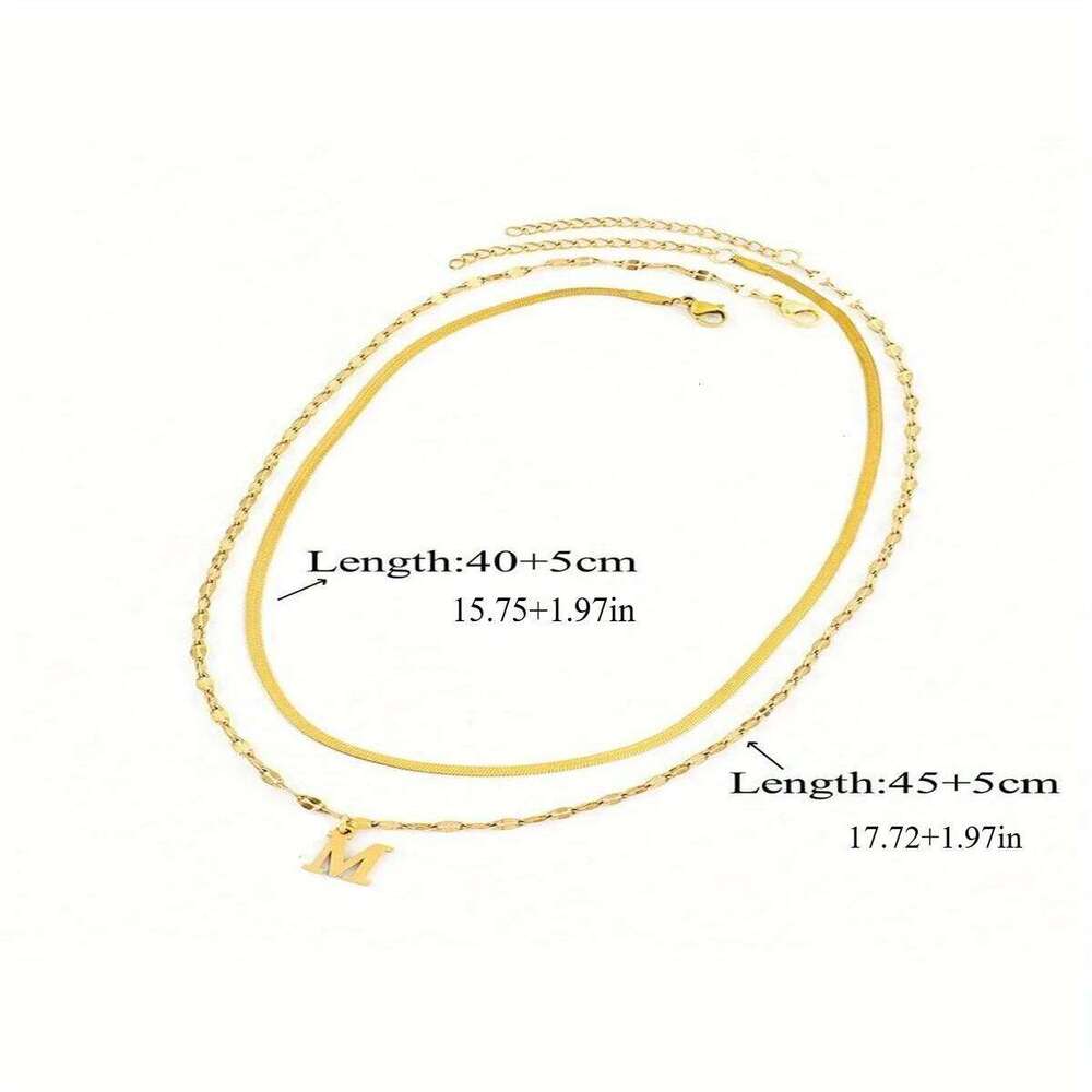 Double Layer Letter Necklace Stainless Steel Alphabet Combination Beaded Chain Jewelry Set Electroplated 18K Gold Clad O-Link H260312