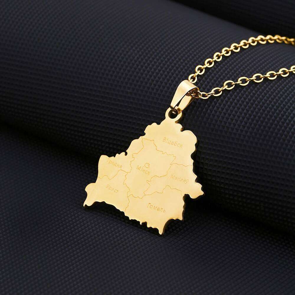 New Belarus Map With City Pendant Necklace For Women Men Gold Silver Color Fashion Belarusian Stainless Steel Jewelry Gifts H260312