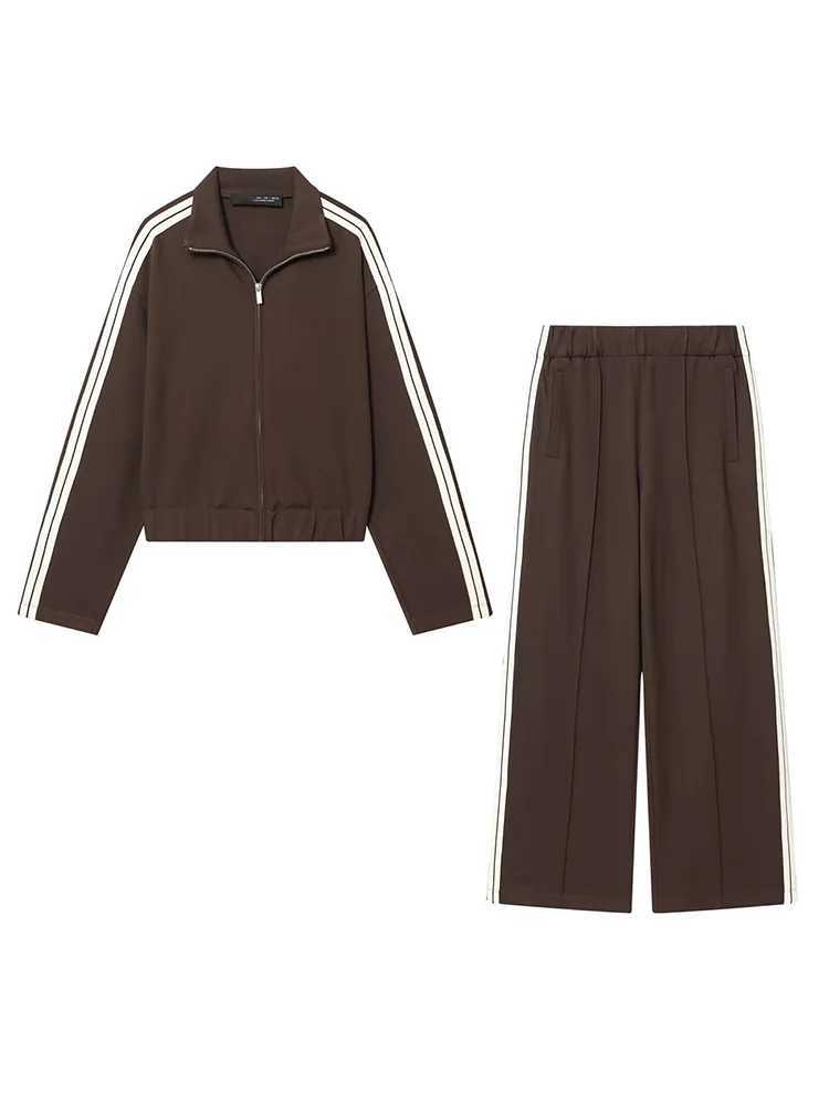 HH 2026 Woman New Fashion Pants Suit Casual Loose Hooded Zipper Short JacketElastic Waist High Street Wide Leg Pants Mujer M260313