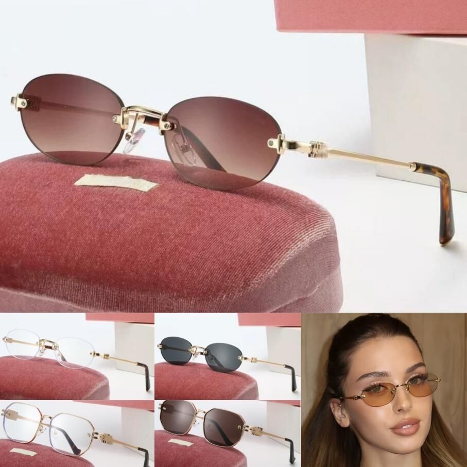 Luxury sunglasses for women designer polarized cat eye sunglasses gold color metal mens sunglasses designer letter mirror legs oval frameless eyewear hj230