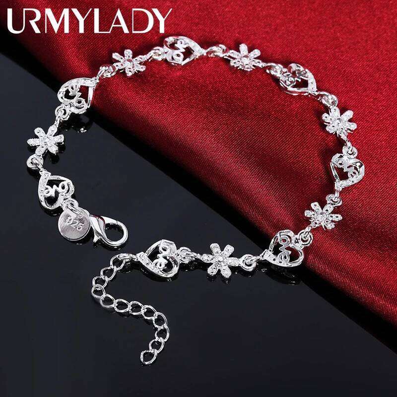 Hot fine 925 sterling silver Bracelet Fashion crystal romantic heart flower chain for woman wedding accessories jewelry Z260313