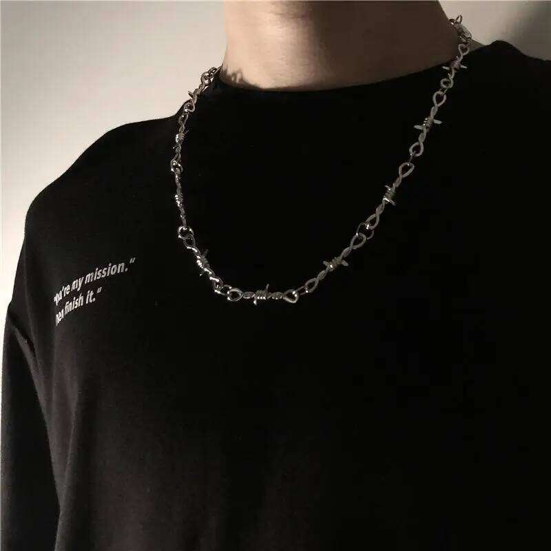 TrendMen Hiphop/Rock Rattan Thorns Necklaces For Men Fashion Silver Color Metal Choker Clavicle Chain Party Jewelry Gifts H260312