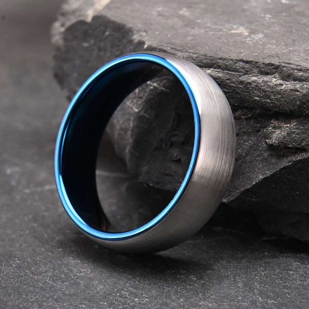 7mm blue and silver color Men's Tungsten Carbide Ring Brushed Wedding band Engagement Ring, Comfortable Fit for Daily Wear H260312
