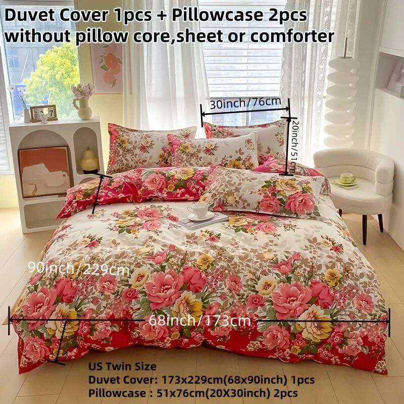 Floral with Zipper Closure - 3 Piece Bedding Set Includes 1 Duvet Cover and 2 Pillowcases H260312 - view 7