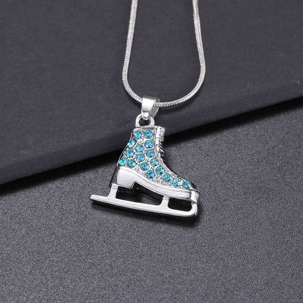 Zircon 3D Ice Skate Shoe Necklace White Enamel Blue Pink Crystal Family Chain Couple Pendant Gift For Men Women Jewelry H260312