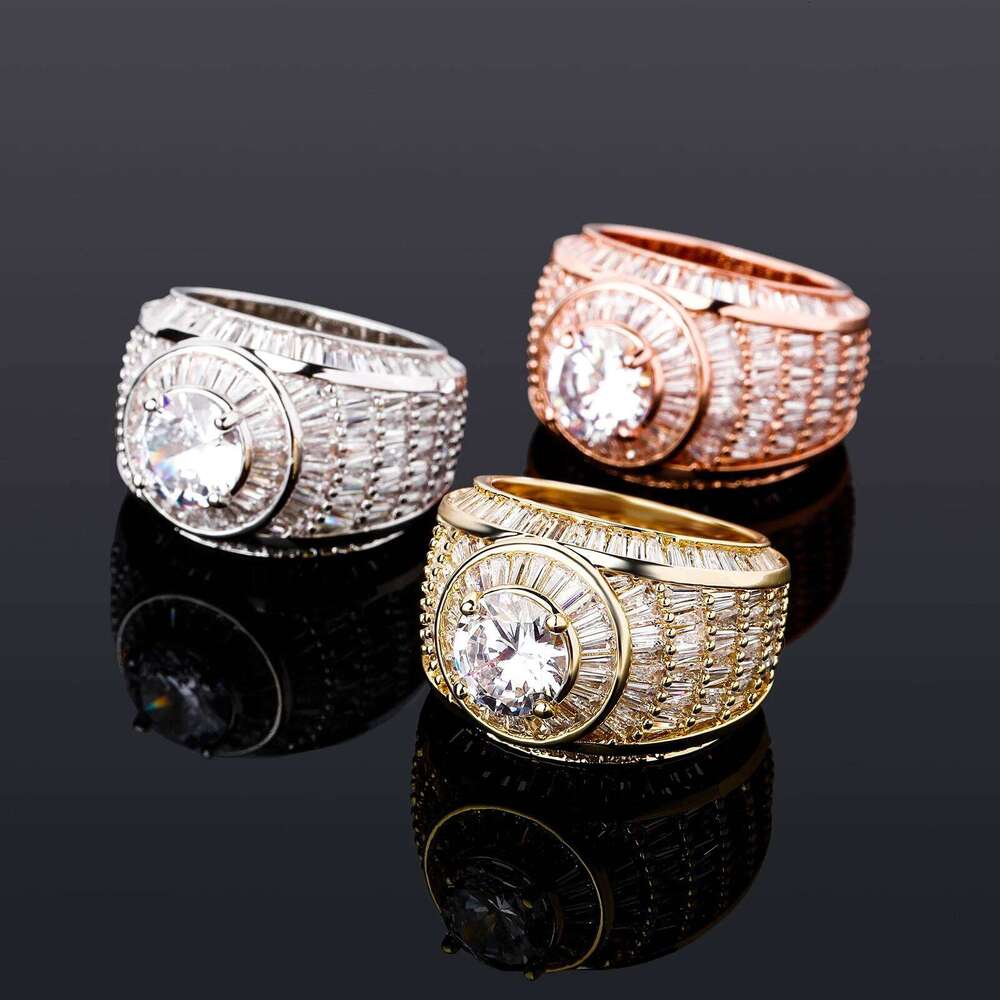TOPGRILLZ Hip Hop Baguette Cluster CZ Ring High Quality White Gold Color Fully Iced Zircon Rings Fashion Rap Jewelry For Gift H260312