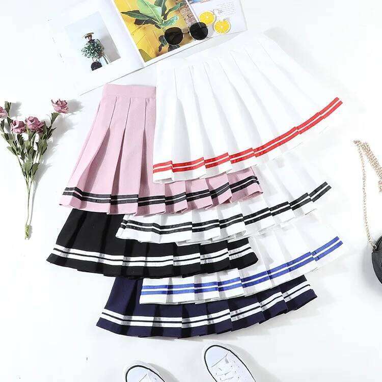 High Waist Elastic Women's Skirts Vintage Korean Style Patchwork Striped Pleated Female Sweet Mini Dance Plaid Skirt Z260314