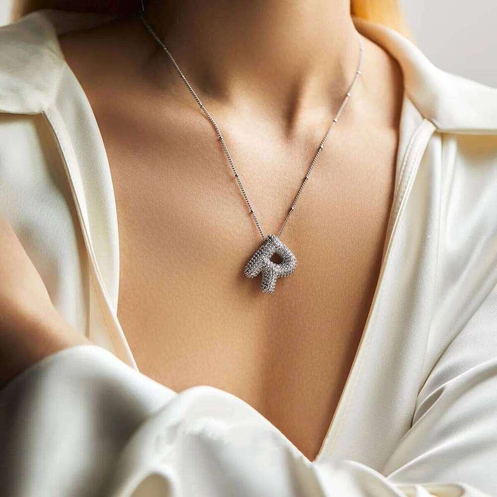 MHS.SUN High Quality Bubble Necklace Letter A-Z Silver Color Zircon 26 Initial Balloon Pendant For Women Men Jewelry H260312