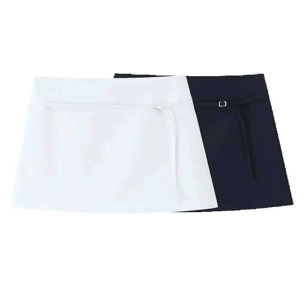 European and American style autumn new product women's versatile solid color zipper belt decoration mid waist skirt pants Z260314