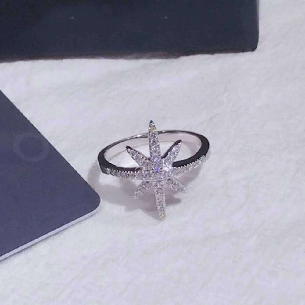 1Pc Women's Eight-Pointed Star Copper Inlaid Zircon Ring, Luxurious Fashion Simple Ins, Party Wear Jewelry H260312