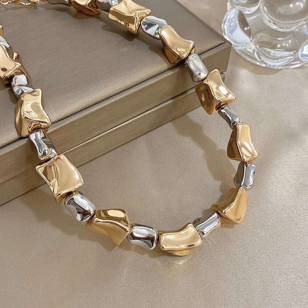 Unique Design Women's Chunky CCB Two-Tone Gold Silver Color Irregular Geometric Necklace Statement Fashion Jewelry Gift H260312
