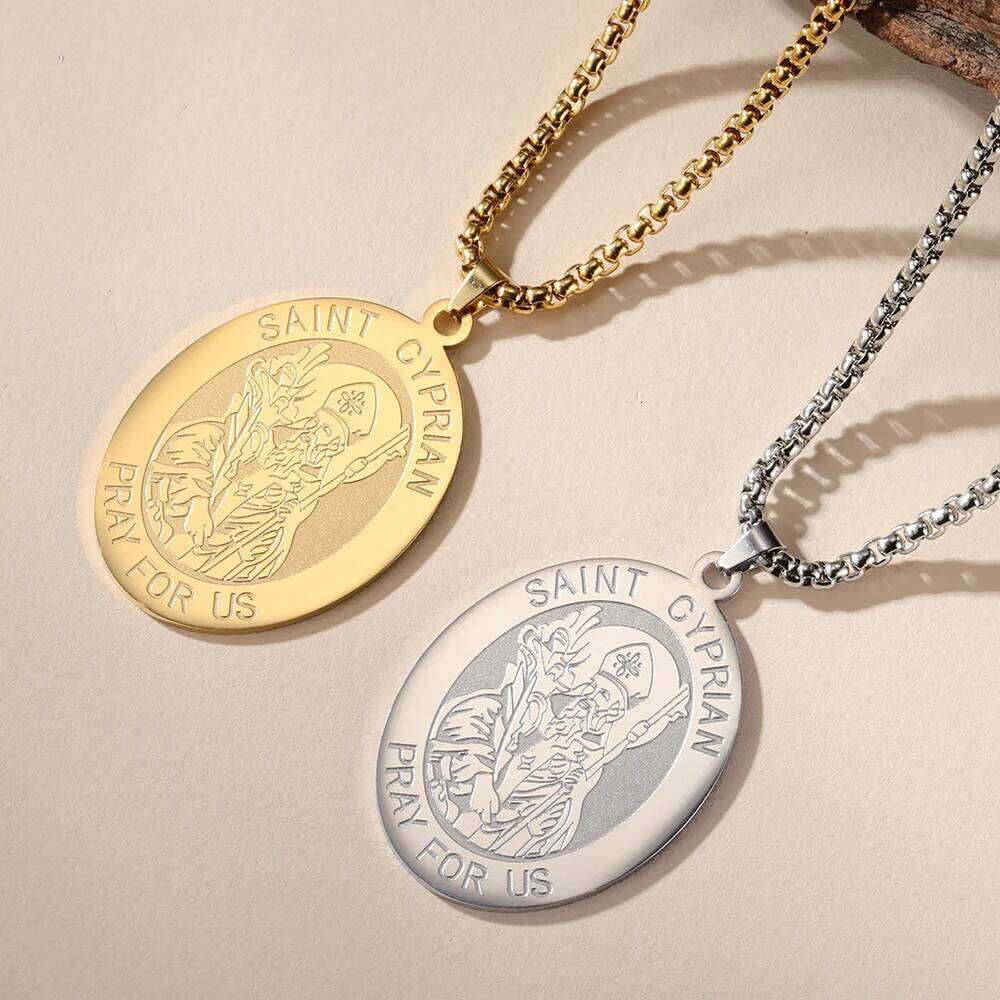 Dawapara Saint Cyprian Medal Necklace Powerful Prayers and Conjurings Michaelmas Catholic Amulet Stainless Steel Jewelry H260312