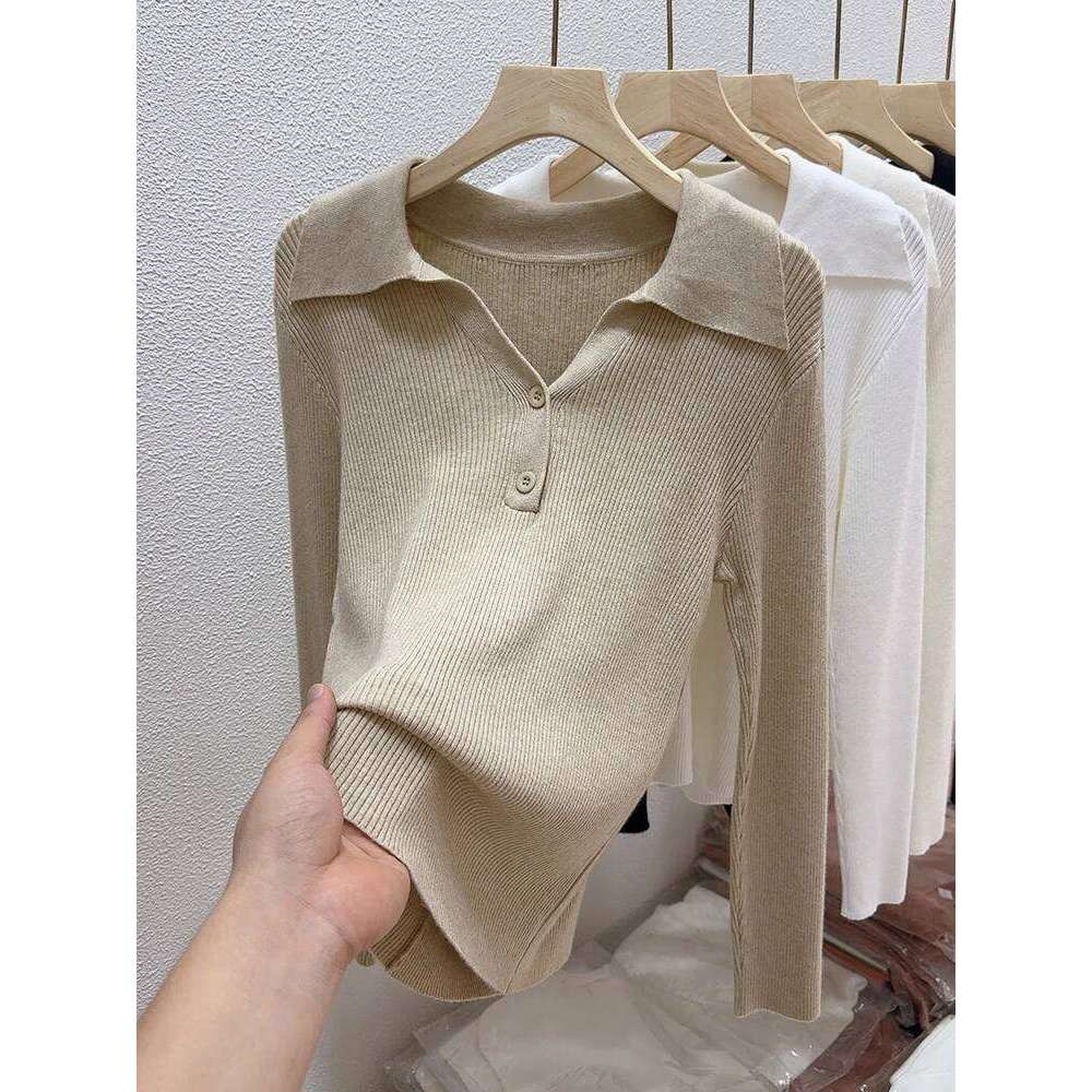 Autumn Winter Half-open V-lapel Pullover Female Korean Version Of Long-sleeved Wearing Loose Sweater Slim Button Tops Z260314